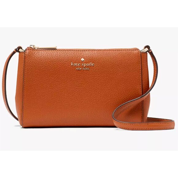 S Kate Spade Leila Top Zip Crossbody Bag Brown Pebbled Leather Purse KG463 NWT - Picture 1 of 9